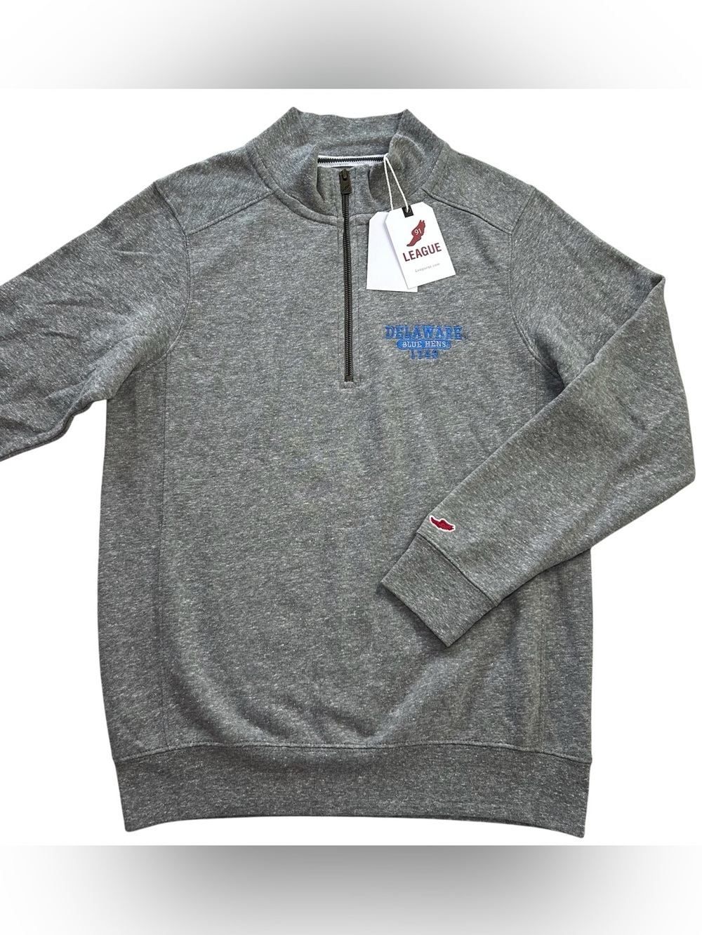 NWT League Delaware Blue Hen’s Men’s 1/4 Zip Pullover Jacket MSRP $74 Gray sz S
